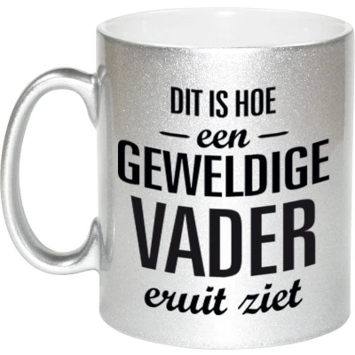 Afbeelding van Geweldige vader cadeau mok / beker zilverglanzend 330 ml feest mokken