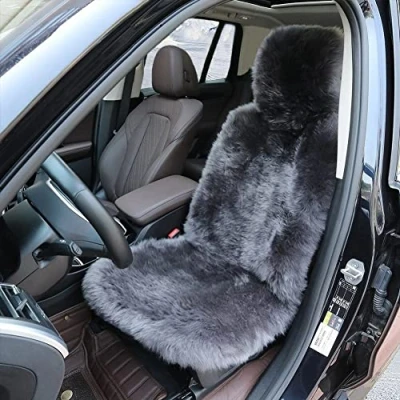 Afbeelding van Dikke Echte Schapenvacht Autostoelhoes Schapenhuid Autostoelhoezen Voor Auto Suv Vrachtauto Voorstoelen, Universele Pasvorm (Één Stuk) (Color : Dark Gray)