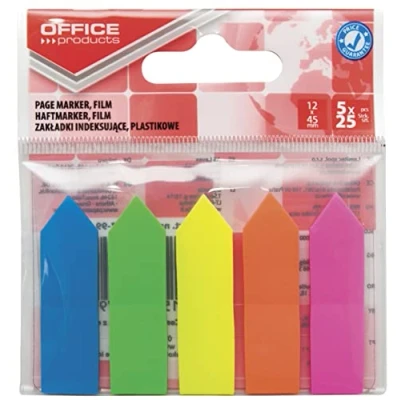 Afbeelding van Office Products 14223737 99 Index plakstrips pijl tabs sticker bladwijzer/mini zelfklevende marker van 60 μm PP folie / 12x45 mm 5x25 vellen/tekststrips beschrijfbaar/verschillende kleuren