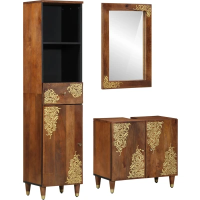 Afbeelding van vidaXL 3 delige Badkamermeubelset Massief Mangohout, Badkamersinkkast 62x33x58 cm Badkamerspiegel 50x70x3 Sideboard 38x33x160 Mangohout