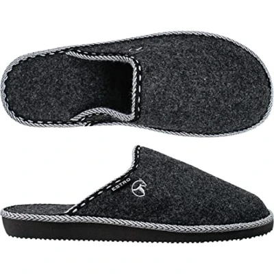 Afbeelding van ESTRO Vilten Pantoffels Heren Viltpantoffels voor Anti slip Zool Herenpantoffels Thuis Instappantoffel F14 (Zwart, 42 EU)