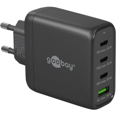 Afbeelding van Goobay USB C PD multiport snellader (68 W) zwart 3x poorten (Power Delivery) en 1x A poort (Quick Charge)