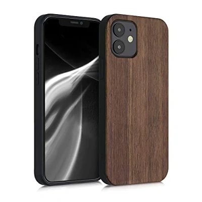 Afbeelding van kwmobile telefoonhoesje compatibel met Apple iPhone 12 / Pro hoesje Back cover van hout en TPU In donkerbruin