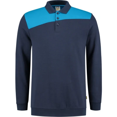 Afbeelding van Tricorp Polo Sweater Bicolor Naden 302004 Ink / Turquoise Maat 5XL