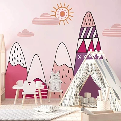 Afbeelding van Ambiance Sticker Muurstickers voor kinderen, decoratie babykamer, zelfklevend, reuzenbergen, Scandinavisch, Bianka, H120 x B 180 cm
