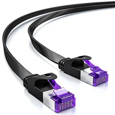 Afbeelding van deleyCON 30m RJ45 Patchkabel Lintkabel met CAT7 Ruwe Kabel Netwerkkabel Ethernetkabel Slank U/FTP Gigabit Ethernet LAN Koper Zwart