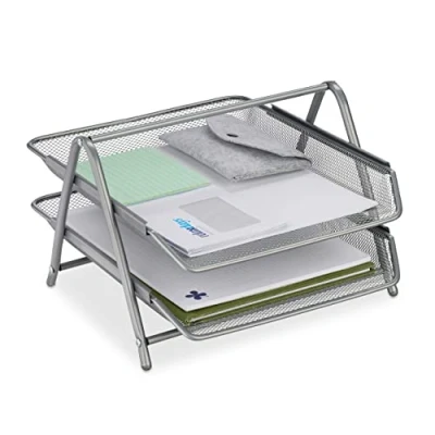 Afbeelding van Relaxdays brievenbak metaal zilver 2 laags sorteerbak brieven bureau organizer a4