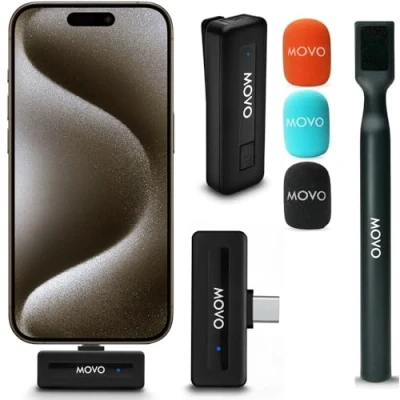 Afbeelding van Movo Draadloze Mini UC Ultra Compacte Lavalier Microfoon voor iPhone 15/16 en hoger met WMX HM Handheld Adapter Revers Handvat Mount Content Creators, Interviews,