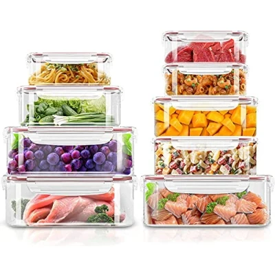 Afbeelding van KICHLY Plastic Luchtdichte Voedselopslagcontainer, voedselcontainers voor keuken, pantry Microgolfoven en Diepvriesbestendig, Lekvrij BPA Vrij (Rood, 18)