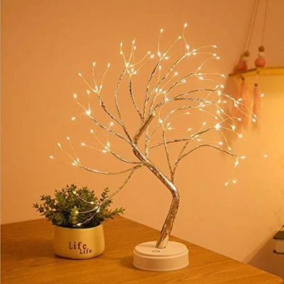 Afbeelding van XhuangTech Tafelblad bonsai boomlicht met 108 led koperdraad lichtslingers. Batterij / USB gevoed, DIY doe het zelf kunstboom lamp voor slaapkamer, bureau, kerstfeest, binnendecoratie lichten (warm wit)