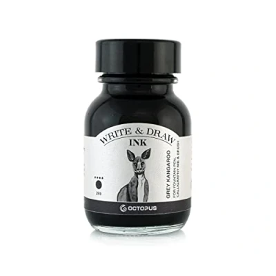 Afbeelding van Octopus Write and Draw Ink 289 Grey Kangaroo, watervaste inkt om te schrijven en tekenen, kalligrafietinkt, lichtechte tekentruik voor vulpen, grijs, 50 ml