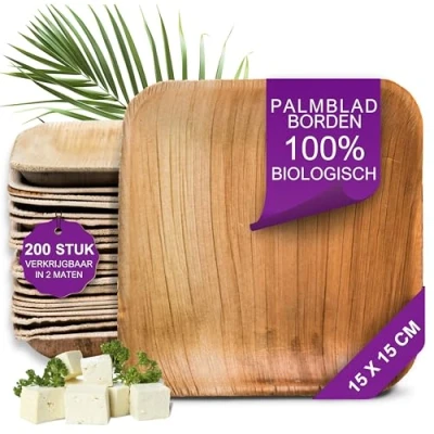 Afbeelding van Waipur Bio Palmblad Borden 200x Vierkant Bord 15x15cm Composteerbaar Eersteklas Wegwerp Servies Milieuvriendelijke Bordjes vergelijkbaar met Bamboo Plates
