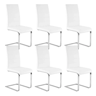 Afbeelding van WOLTU Eetkamerstoelen, set van 6, schommelstoel, cantileverstoel, keukenstoel, gestoffeerde stoel, met hoge rugleuning, kunstleer, voor eetkamer, keuken, woonkamer, kantoor, wit, BH378ws 6