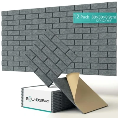 Afbeelding van Soundsbay akoestische platen, zelfklevend, geluidsisolatie, hoge dichtheid, baksteentype, geluidsisolatieplaten voor behandeling en wanddecoratie, 30 x 0,9 cm, donkergrijs, 12 stuks