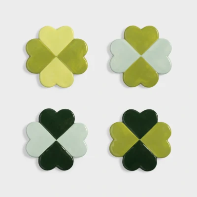 Afbeelding van &amp;klevering Lucky Clover Onderzetter Set Van 4 Groen