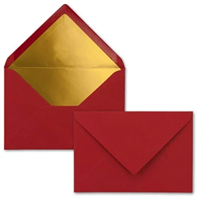 Afbeelding van Neuser PAPIER FarbenFroh door Gustav Enveloppen, 50 x enveloppen B6 met gouden binnenvoering, donkerrood rood gevoerd metallic papier, natte plakrand