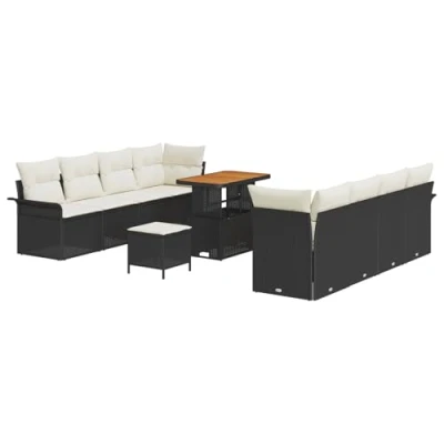 Afbeelding van vidaXL 11 delige Tuin Sofa Set met Kussens Zwart Poly Rattan Acacia