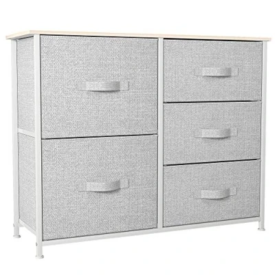 Afbeelding van YITAHOME Ladekast, niet geweven stof 5 lade opbergorganizer voor slaapkamer woonkamer kast, stevig stalen frame, gemakkelijk te trekken stoffen bakken en houten top, dressoir
