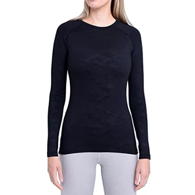 Afbeelding van TCA sportshirt dames lange mouw Thermisch sport shirt Rekbaar fietsshirt Hardloopshirt basislaag Training top vrouwen Zwart (Camouflage), M