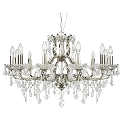 Afbeelding van Searchlight Lighting Paris 12 Lichte Kroonluchter Satijn Zilver Afwerking, E14