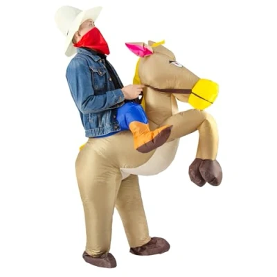 Afbeelding van JYZCOS Opblaasbare Cowboy Kostuum Pak Volwassen Westerse Ruiter voor Mannen Vrouwen Halloween Party Suit (Bruin)