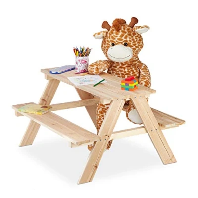 Afbeelding van Relaxdays kinderpicknicktafel hout tuintafel kinderen speeltafel kindertafel tuin