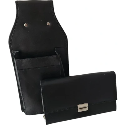 Afbeelding van Leren Horeca Holster met Portemonnee Bevestigen aan Riem Kelnerbeurs Zwart