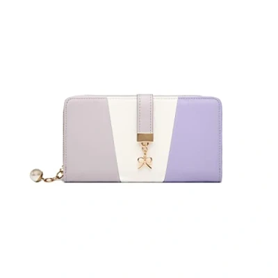 Afbeelding van Miss Lulu Vrouwen Portemonnee Driekleurige Lange Clutch voor Dames met Ruime Capaciteit, Paars, L, Retro
