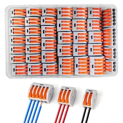 Afbeelding van 40 stuks kabelverbinders, elektrische aansluitblokken, 4 mm² geleiderklem met bedieningshendel, bilateraal kunnen vrij worden gecombineerd, veerdrukhendel voor vaste flexibele kabels