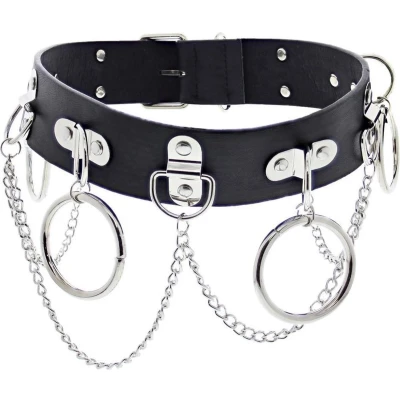 Afbeelding van Zac&#039;s Alter Ego Wrap Round with rings and chains Riem S Zwart