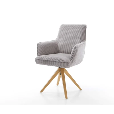 Afbeelding van Eetkamerstoel Heira Flex met armleuning houten frame hoekig natuur koord zilver grijs pocketveer kern 180 draaibaar