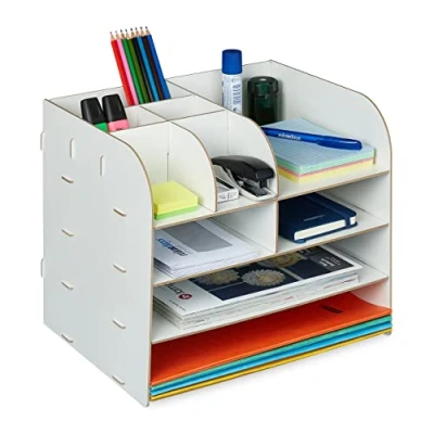 Afbeelding van Relaxdays bureau organizer documentenbak pennenbak desk brievenbak wit