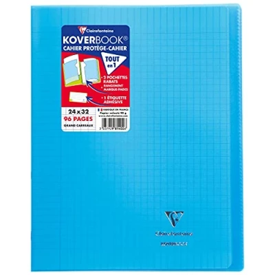 Afbeelding van Clairefontaine 981402C, blauw notitieboek met nietjes, Koverbook, 24x32 cm, 96 pagina&#039;s, grote ruiten, wit papier, 90 g, omslag van polypropyleen