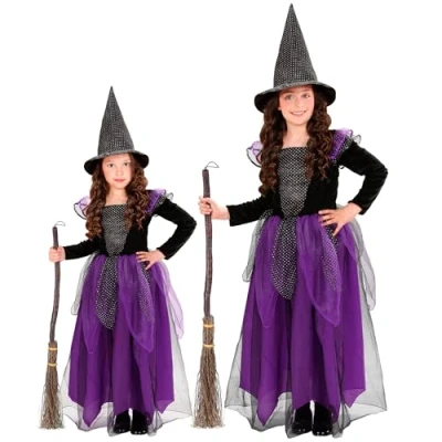 Afbeelding van Widmann Heks &amp; Spider Lady Voodoo Duistere Religie Kostuum Paarse Purperella Kind Meisje Paars, Zwart Maat 104 Carnavalskleding Verkleedkleding