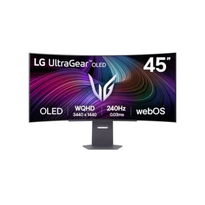 Afbeelding van LG UltraGear™ 45GX90SA B 45 inch gebogen gaming PC monitor OLED paneel WQHD resolutie (3440 x 1440), 0,03 ms GtG 240Hz, DisplayHDR™ TrueBlack 400, DCI P3 98,5% (CIE1976), AMD FreeSync Premium