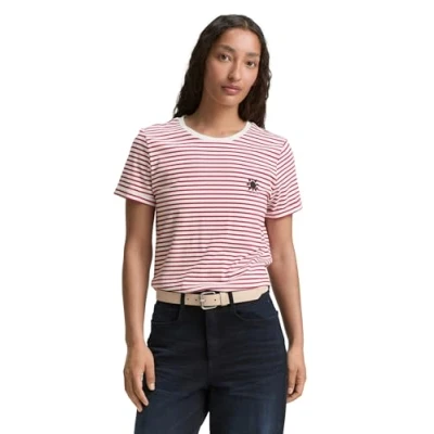 Afbeelding van TOM Tailor MIT Streifenmuster Tshirt print, Dames, Maat: Large, Red white irregular stripe