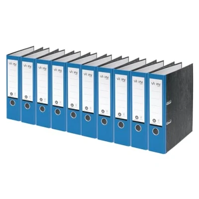 Afbeelding van VON Leitz 10530035 Ordner A4, verpakking van 10 stuks, 100% gerecycled papier, 80 mm rugbreedte, voor 600 vel, blauwe engel &amp; FSC gecertificeerd, school, studie en thuis, blauw