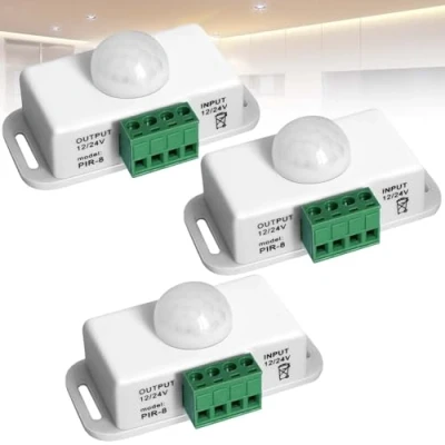Afbeelding van 3 stuks infrarood PIR sensor: DC 12V 24V sensor schakelaar automatisch, bewegingsm buiten bewegingsmelder voor ledstrips/lampen, wit