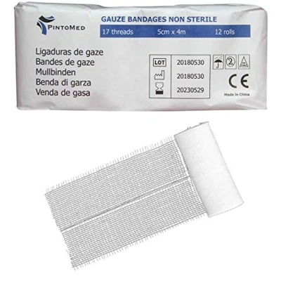 Afbeelding van PintoMed Niet steriel Gaasverband 12 rollen 5cm x 4m 17 vodden Verstelbare wondverbanden, Medisch EHBO verband
