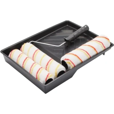 Afbeelding van Fit For The Job 5 driedubbele verfrollers 225 mm voor verven met emulsieverf op muren en plafonds vachtroller gemiddelde poollengte gladde semi oppervlakken, frame bak