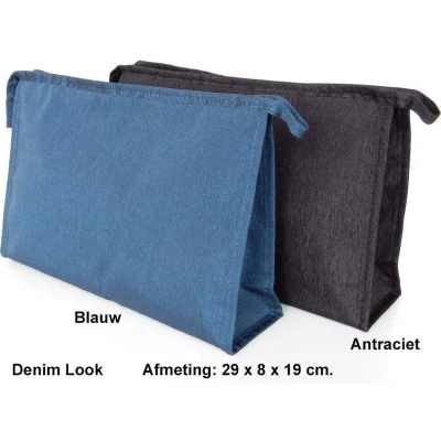 Afbeelding van Rojafit Budget Toilettas Groot Lichtgewicht Denim Look Antraciet Afmeting: 29 x 8 19 cm.