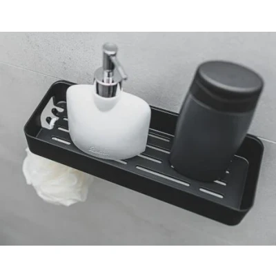 Afbeelding van Aquadesign Shower vrijhangende douchekorf doucherekje of douchebakje mat zwart 29x10cm