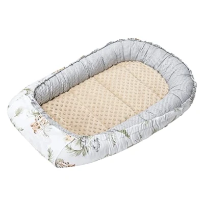 Afbeelding van Medi Partners Babynest Knuffelnest 100% Katoen Nest Reis Bed voor baby&#039;s 100x60x15cm Uitneembaar inzetstuk (Safari met beige Minky)
