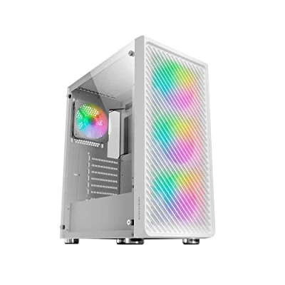Afbeelding van MARSGAMING Gaming MC F Wit ATX Semitower Volledig Gehard Glas Venster Metal Mesh Front 4x 120mm ARGB Fans