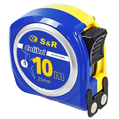 Afbeelding van S&amp;R Bandmaat 10m x 25mm met MAGNET haak COMPACT Colibri reeks Nylon gecoate meetlint, slagvaste behuizing, sluitapparaat, meetlint riemclip Rollmeter