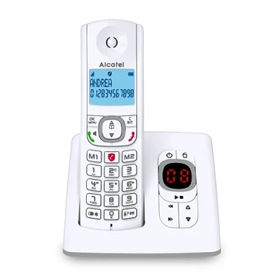 Afbeelding van Alcatel F530 Voice, draadloze telefoon met antwoordapparaat, oproepblokkering, handsfree en twee directe geheugens, wit/grijs