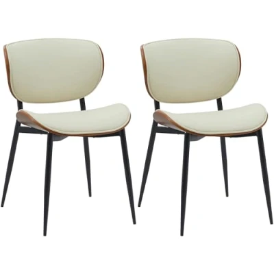 Afbeelding van CLP Enid Set van 2 Eetkamerstoelen bezoekersstoel met rugleuning en bekleding metalen frame hout Kunstleer/walnoot/creme