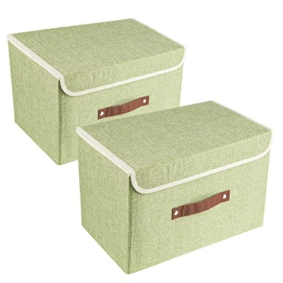 Afbeelding van TYEERS Opvouwbare Opbergdoos met Deksel, Stof, Afwasbaar, Opbergbak 38x25x25 cm, Set van 2, Groen