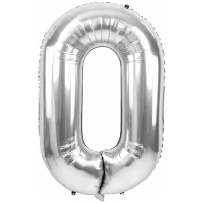 Afbeelding van Cijfer Ballonnen Ballon 0 70cm Zilver Folie Opblaas Cijfers Verjaardag 10, 20, 30, 40, 50, 60, 70, 80, 90 jaar Versiering