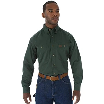 Afbeelding van Wrangler Riggs Workwear Logger Twill werkshirt met lange mouwen voor heren, Bos Groen, M